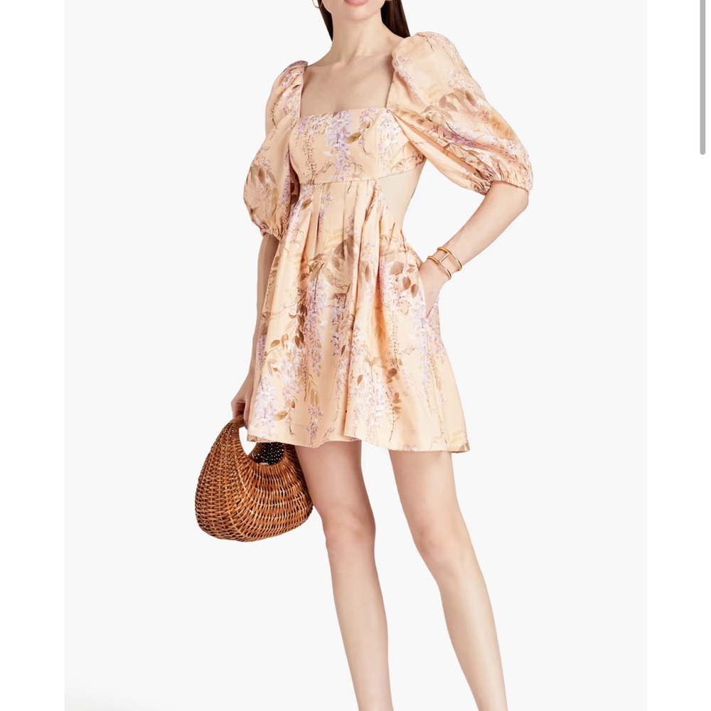 Zimmermann Rosa Cut Out Mini Dress Lilac Wisteria Floral